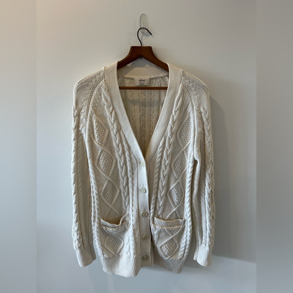 Wilfred Cream Cable Knit Cardigan Sweater